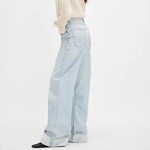 NEW $278 Agolde Dame Jeans in Revive Light Blue Wide Leg Cuffed